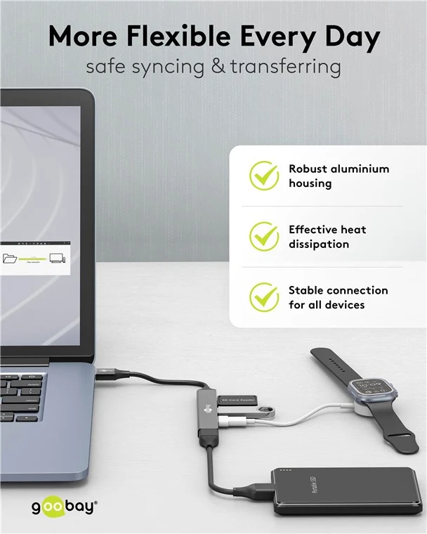 Goobay Slim 4-Port USB-Hub, USB-A auf USB-A, USB 3.2 - USB-A-Stecker (USB 3.2) > 1x USB-A-Buchse (USB 3.2), 3x USB-A-Buchse (USB 2.0)