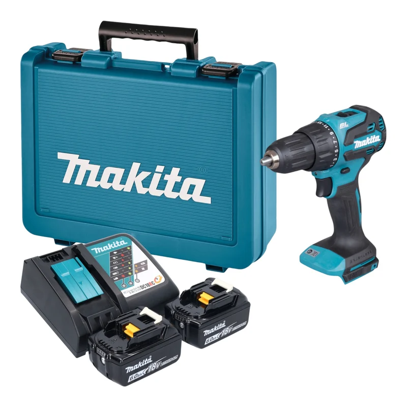 Makita DHP 490 RGE Akku Schlagbohrschrauber 18 V 65 Nm Brushless + 2x Akku 6,0 Ah + Ladegerät + Koffer