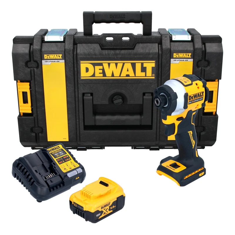 DeWalt DCF 850 P1 Akku Schlagschrauber 18 V 205 Nm 1/4" Brushless + 1x Akku 5,0 Ah + Ladegerät + Tough Box