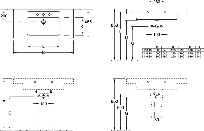Villeroy & Boch Schrankwaschtisch Architectura 800x485mm mit Überlauf Weiß