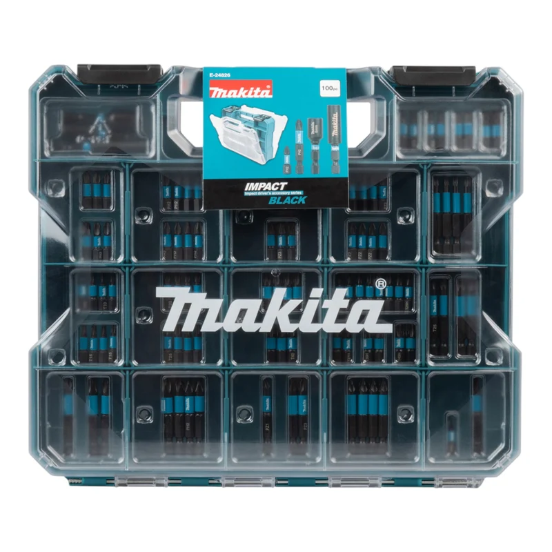 Makita Impact Black Bit Set 100 tlg. 25 / 50 mm ( E-24826 ) S2 Spezialstahl schlagfest PH / PZ / TX / TH / SL / Hex