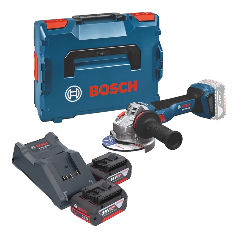 Bosch GWS 18V-11 Professional Akku Winkelschleifer 18 V 125 mm Brushless + 2x Akku 4,0 Ah + Ladegerät + L-Boxx
