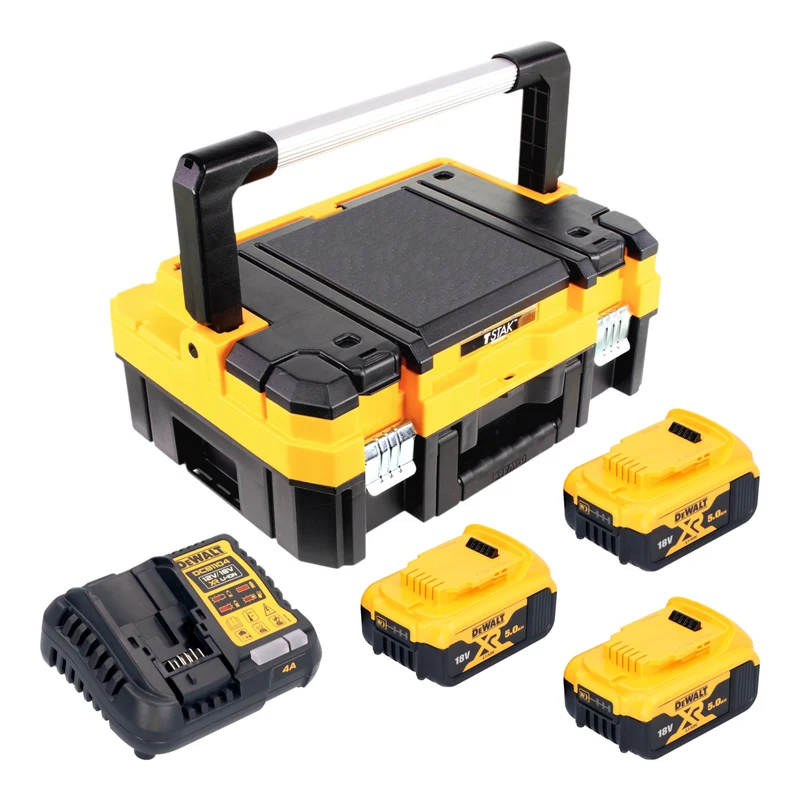 DeWalt DCB 1104 P3T Akku Starter Set 18 V mit 3x Akku 5,0 Ah + DCB 1104 Ladegerät + TSTAK