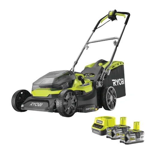 RYOBI RY18LMH37A-250 Hybrid-Akku-Rasenmäher (37 cm Schnittbreite, ONE+, 2 x 5.0 Ah Akku, Ladegerät)