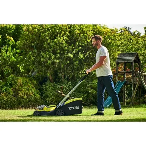 RYOBI RY18LMH37A-250 Hybrid-Akku-Rasenmäher (37 cm Schnittbreite, ONE+, 2 x 5.0 Ah Akku, Ladegerät)