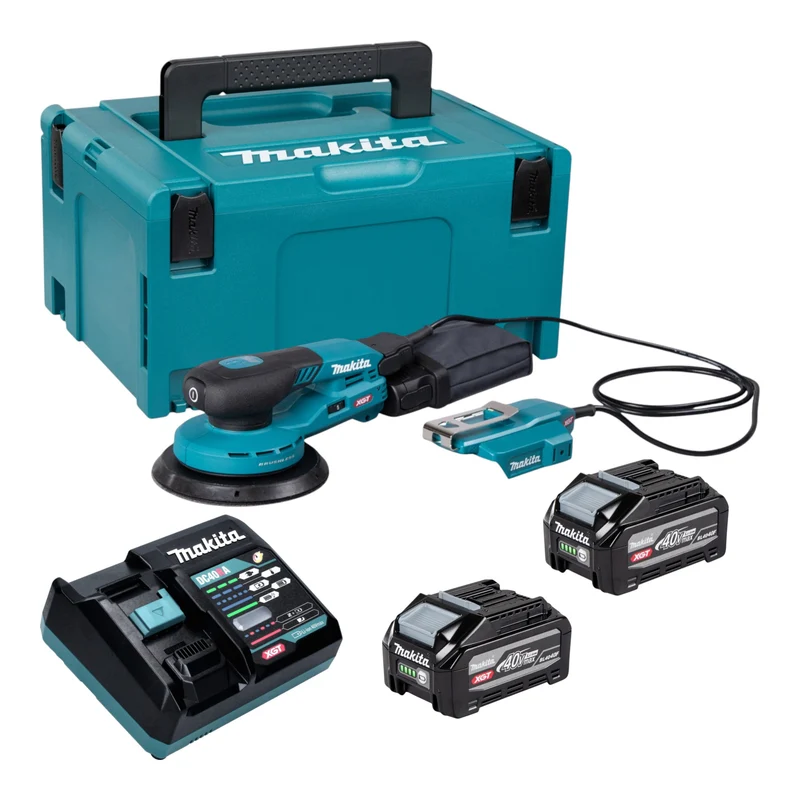 Makita BO 004 CGU201 Akku Exzenterschleifer 40 V max. 150 mm 3,0 mm Hub Brushless + 2x Akku 4,0 Ah + Ladegerät + Makpac