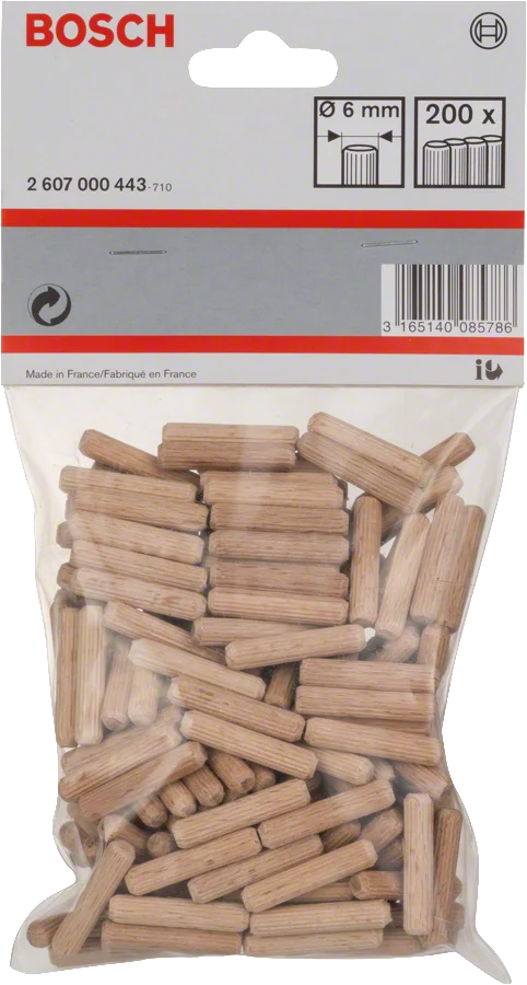 Bosch Holzdübel 6 mm, 30 mm, 200er-Pack