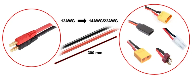 Absima Ladekabel 4mm Goldkontaktstecker - XT90/XT60/T/JR/Tam 300mm