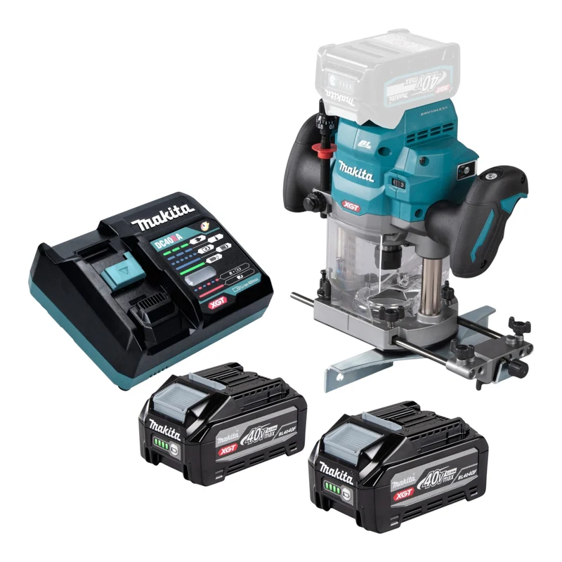 Makita RP 001 GU201 Akku Oberfräse 40 V max. 12 mm Brushless + 2x Akku 4,0 Ah + Ladegerät