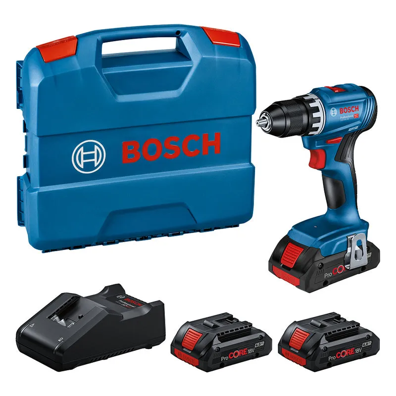 Bosch Akku-Bohrschrauber GSR 18V-45 (Drehmoment: 45 Nm, inkl. 3 x ProCORE18V 4,0 Ah Akku im L-CASE)