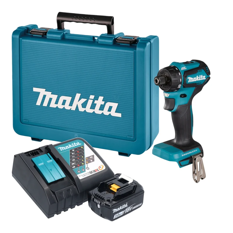 Makita DDF 083 RF1E Akku Bohrschrauber 18 V 40 Nm 1/4'' Brushless + 1x Akku 3,0 Ah + Ladegerät + Koffer