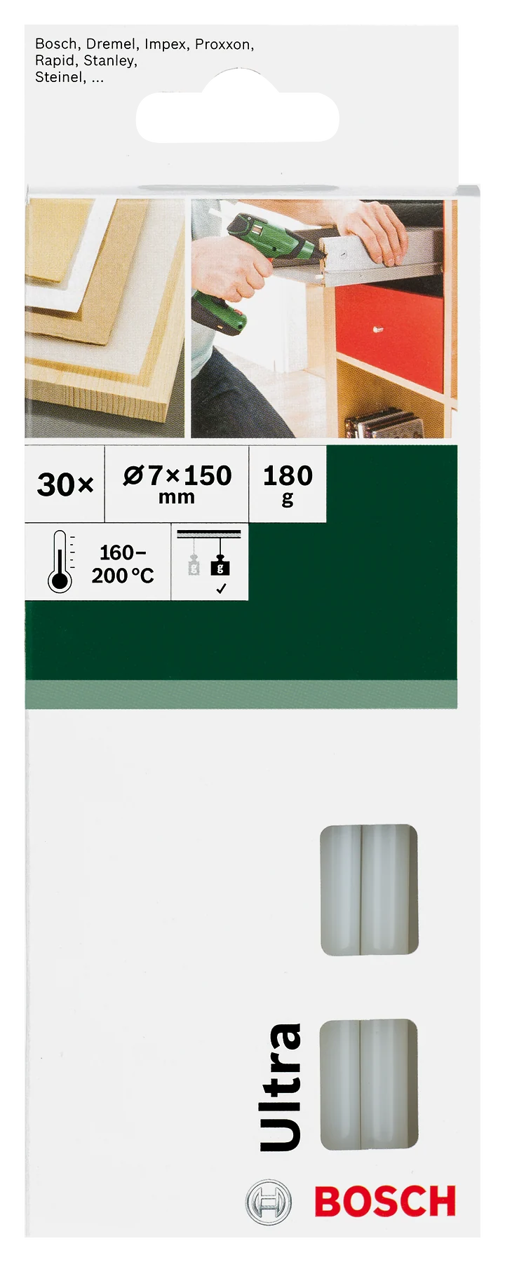 Bosch Heißklebesticks 7x150 mm UltraPower milchig 180 g 30 Stk.