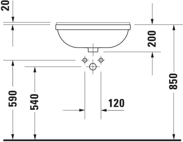 DURAVIT Halbeinbauwaschtisch Starck 3 550 mm mit ÜL, mit HLB, 1 HL, weiß