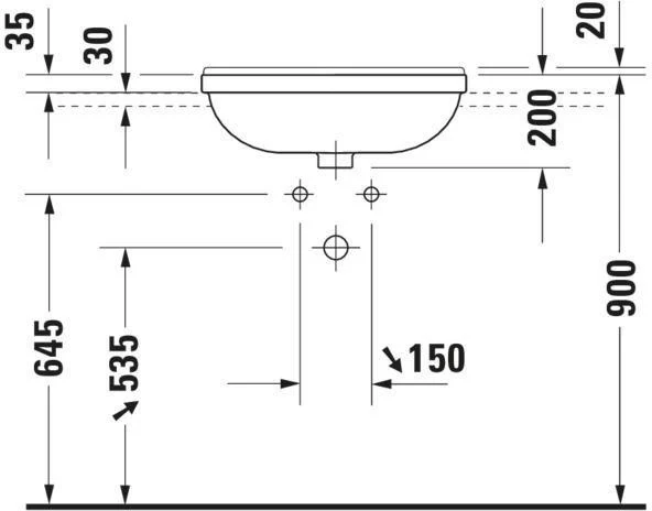 DURAVIT Halbeinbauwaschtisch Starck 3 550 mm mit ÜL, mit HLB, 1 HL, weiß