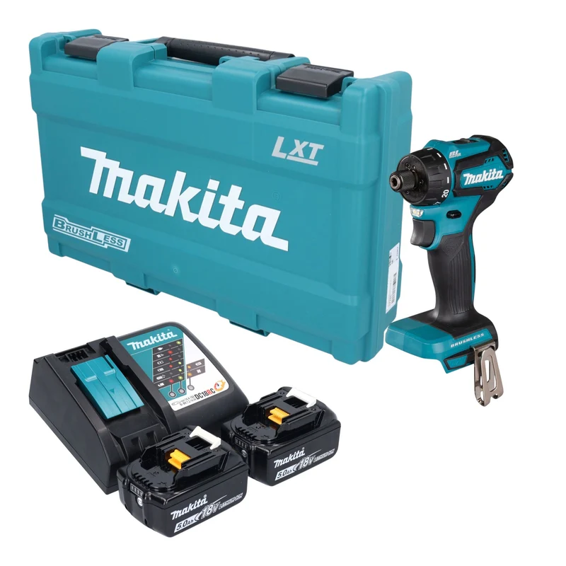 Makita DDF 083 RTK Akku Bohrschrauber 18 V 40 Nm 1/4" Brushless + 2x Akku 5,0 Ah + Ladegerät + Koffer