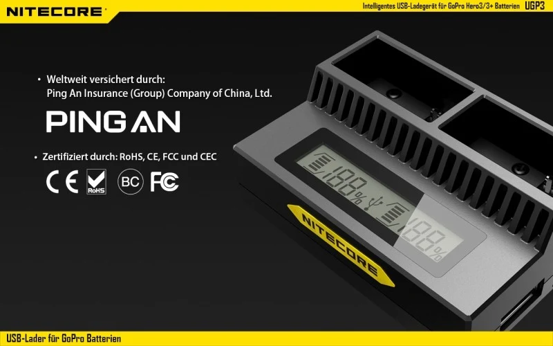 Nitecore USB-Ladegerät UGP3 für GoPro HERO3/3+ Akkus