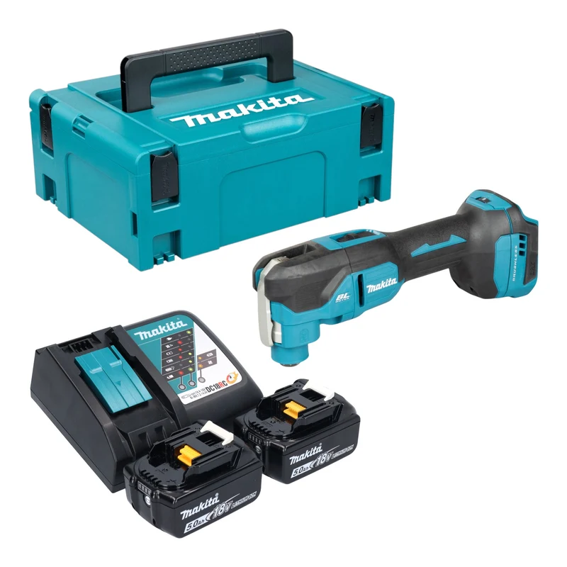 Makita DTM 53 RTJ Akku Multifunktionswerkzeug 18 V OIS / Starlock Brushless + 2x Akku 5,0 Ah + Ladegerät + Makpac