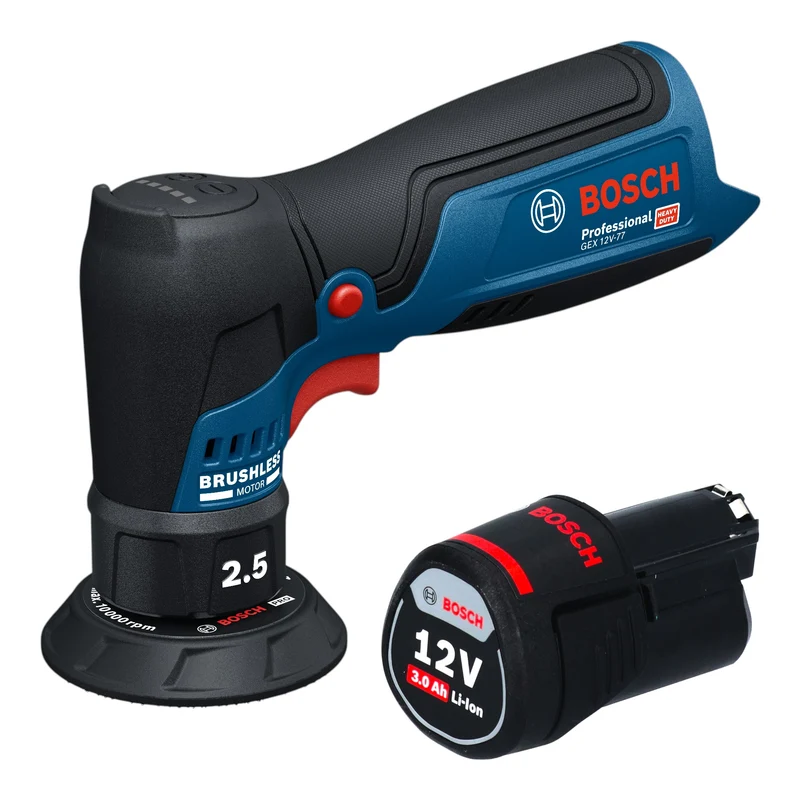 Bosch GEX 12V-77 Akku Exzenterschleifer 12 V 77 mm Brushless + 1x Akku 3,0 Ah - ohne Ladegerät