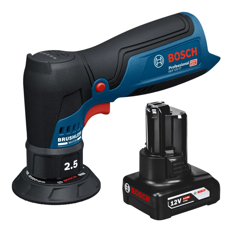 Bosch GEX 12V-77 Akku Exzenterschleifer 12 V 77 mm Brushless + 1x Akku 6,0 Ah - ohne Ladegerät