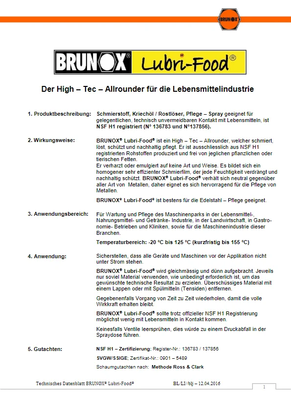 BRUNOX Lubri-Food Pflegespray 400 ml (BR0.40LF)