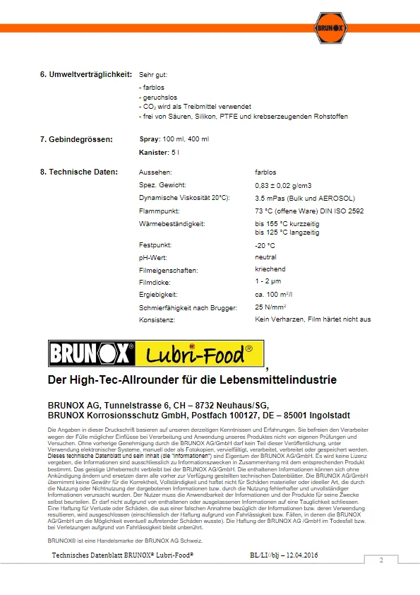 BRUNOX Lubri-Food Pflegespray 400 ml (BR0.40LF)