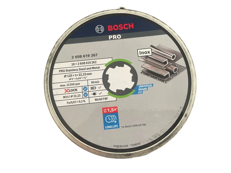 Bosch Pro X-LOCK Trennscheibe Pro Stainless Steel and Metal Ø 125 x 1 x 22,23 mm gerade 10 Stk. in Dose (2608619267)