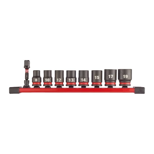 Milwaukee Shockwave Schlagnuss-Set kurz 3/8" vierkant 8/10/12/13/16/17/18/19 mm + Steckschlüssel 9 tlg.