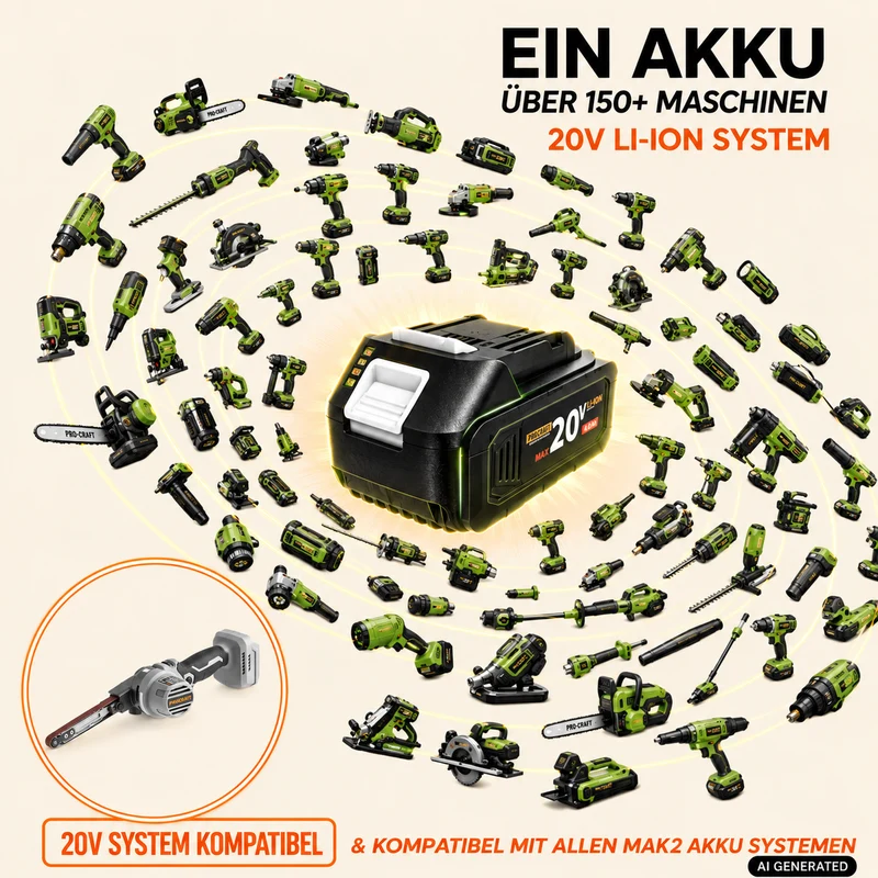 ProCraft Industrial PFA20A-BB Akku Bandfeile 20 V 13 x 457 mm Brushless + 1x Akku 2,0 Ah + Ladegerät