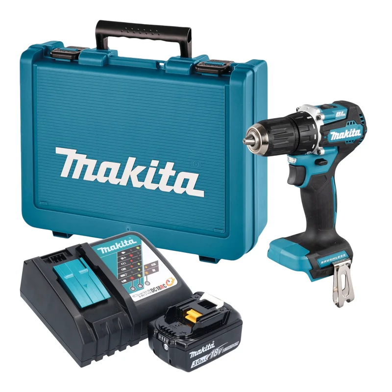 Makita DDF 487 RF1E Akku Bohrschrauber 18 V 40 Nm Brushless + 1x Akku 3,0 Ah + Ladegerät + Koffer