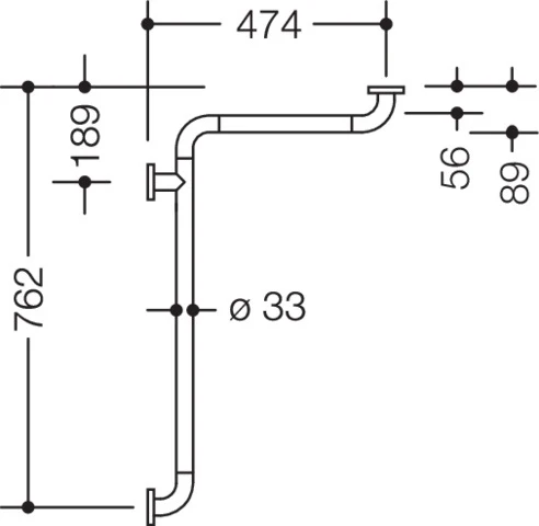HEWI Dusch-Wannenhdl. Ser 801 d:33, W1:762mm, W2:474mm