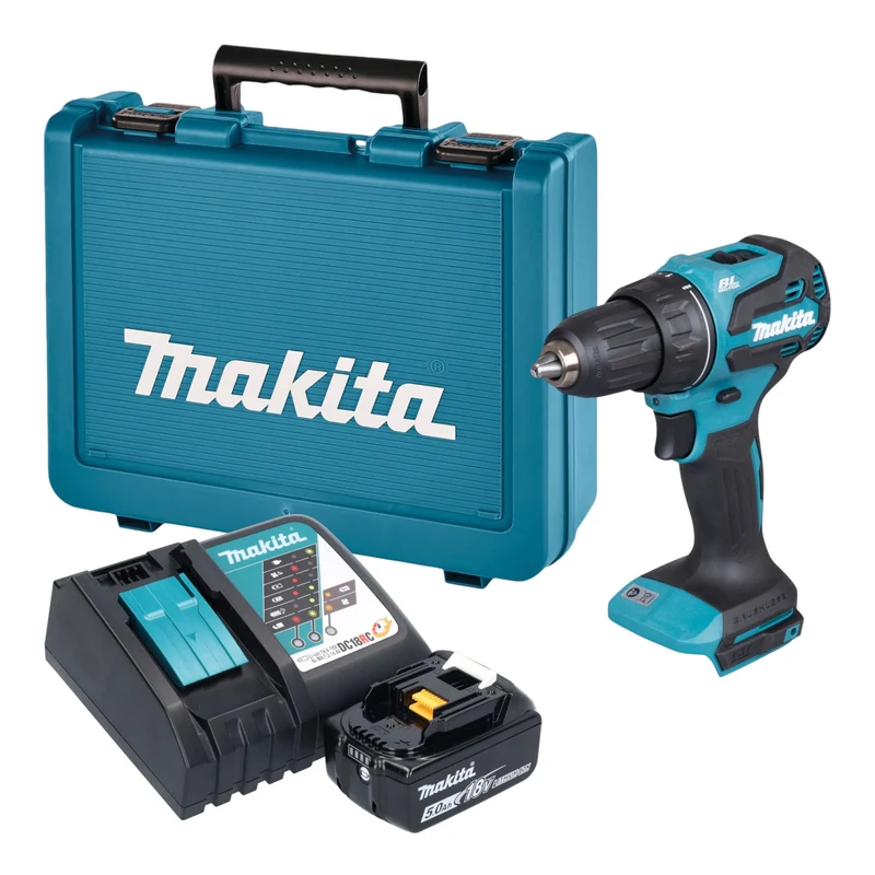 Makita DDF 490 RT1E Akku Bohrschrauber 18 V 65 Nm Brushless + 1x Akku 5,0 Ah + Ladegerät + Koffer