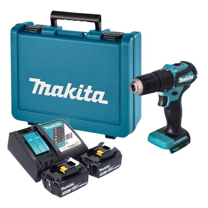 Makita DHP 483 RFE Akku Schlagbohrschrauber 18 V 40 Nm Brushless + 2x Akku 3,0 Ah + Ladegerät + Koffer