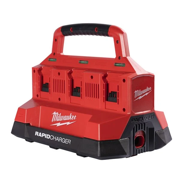 Milwaukee M18 PC6 PACKOUT Akku-Sechsfach-Schnellladegerät Simultan (6 A Ladestrom mit Tragegriff)