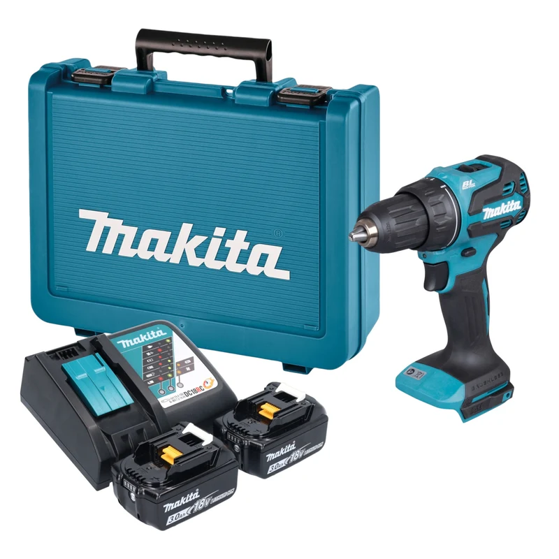 Makita DDF 490 RFE Akku Bohrschrauber 18 V 65 Nm Brushless + 2x Akku 3,0 Ah + Ladegerät + Koffer