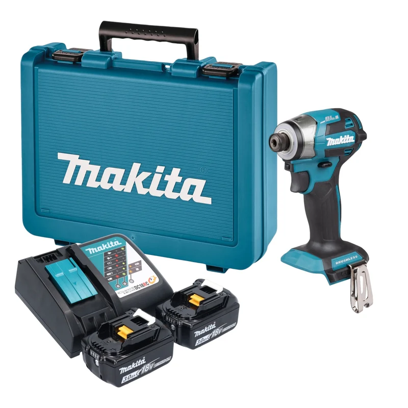 Makita DTD 173 RFE Akku Schlagschrauber 18 V 180 Nm 1/4" Brushless + 2x Akku 3,0 Ah + Ladegerät + Koffer