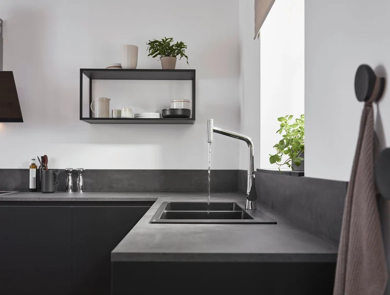 HANSGROHE Metris Select M71 Spültischmischer 320 mit Ausziehauslauf und Select-Knopf