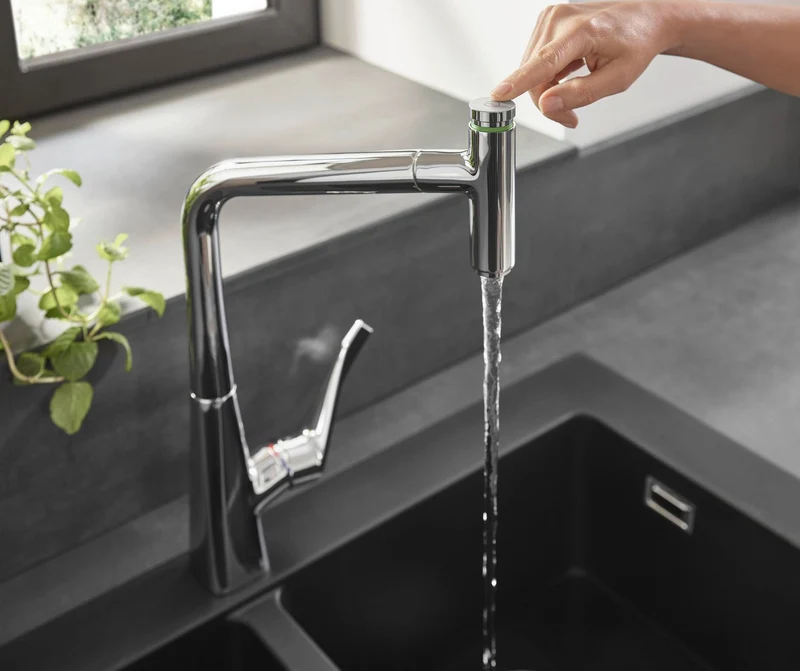 HANSGROHE Metris Select M71 Spültischmischer 320 mit Ausziehauslauf und Select-Knopf