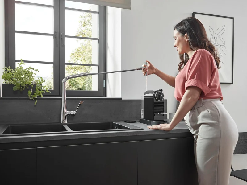 HANSGROHE Metris Select M71 Spültischmischer 320 mit Ausziehauslauf und Select-Knopf