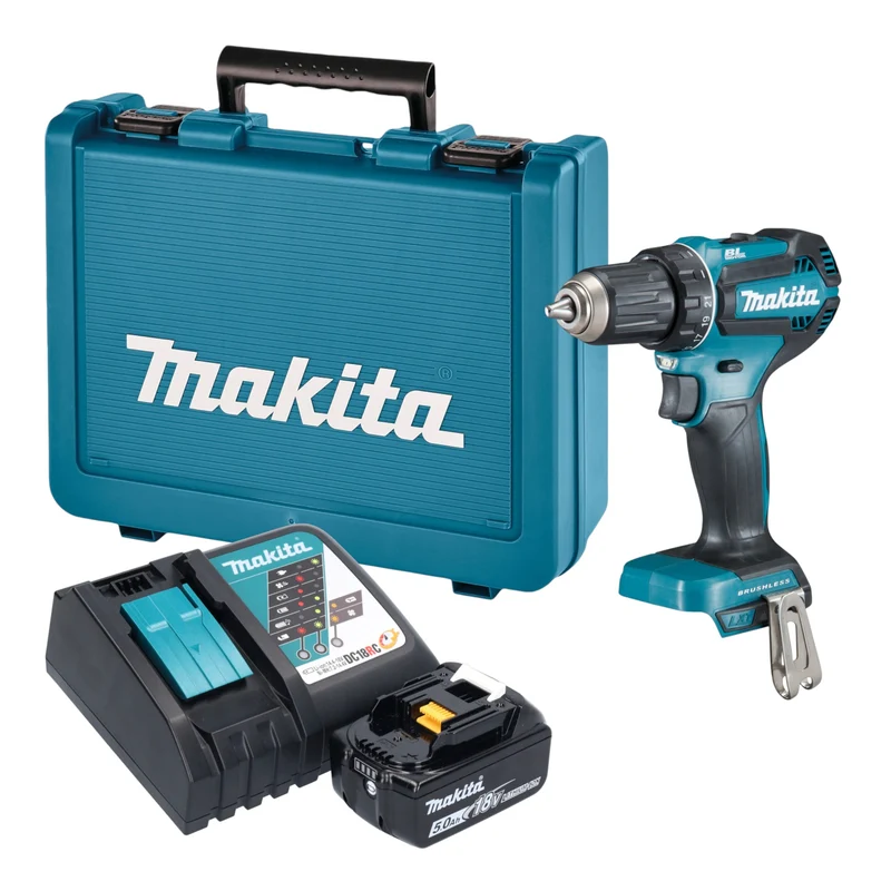 Makita DDF 485 RT1E Akku Bohrschrauber 18 V 50 Nm Brushless + 1x Akku 5,0 Ah + Ladegerät + Koffer