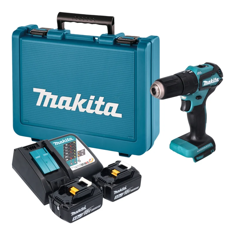 Makita DHP 483 RTE Akku Schlagbohrschrauber 18 V 40 Nm Brushless + 2x Akku 5,0 Ah + Ladegerät + Koffer