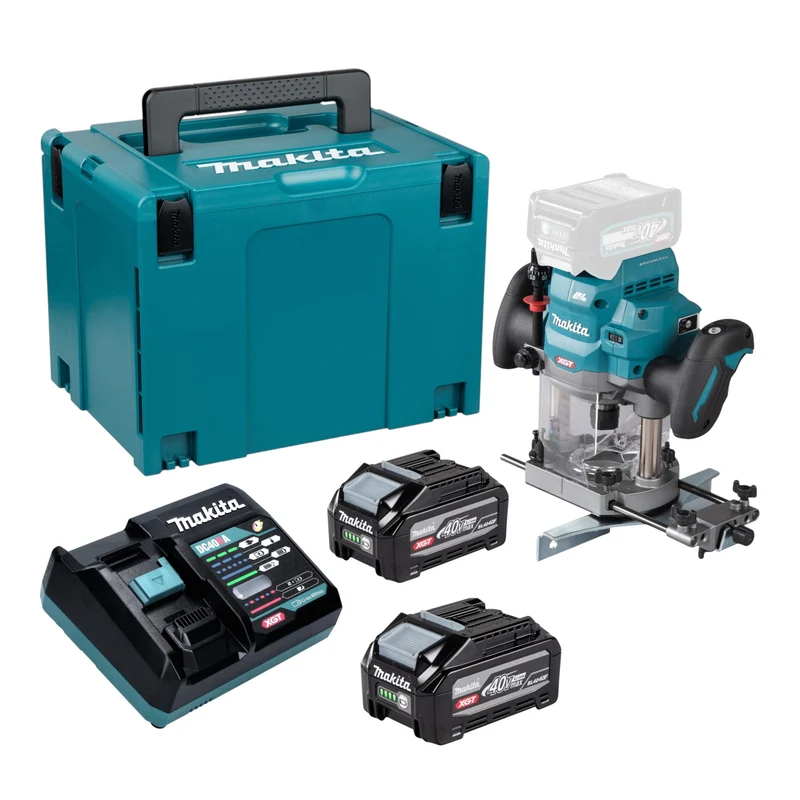 Makita RP 001 GU201 Akku Oberfräse 40 V max. 12 mm Brushless + 2x Akku 4,0 Ah + Ladegerät + Makpac