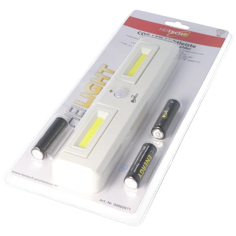 Heitech COB-LED-Lichtleiste mit Bewegungsmelder, ideal für Beleuchtung in Schränken, Treppenhäuser, Küchenzeilen, einstellbarer Lichtstrahl
