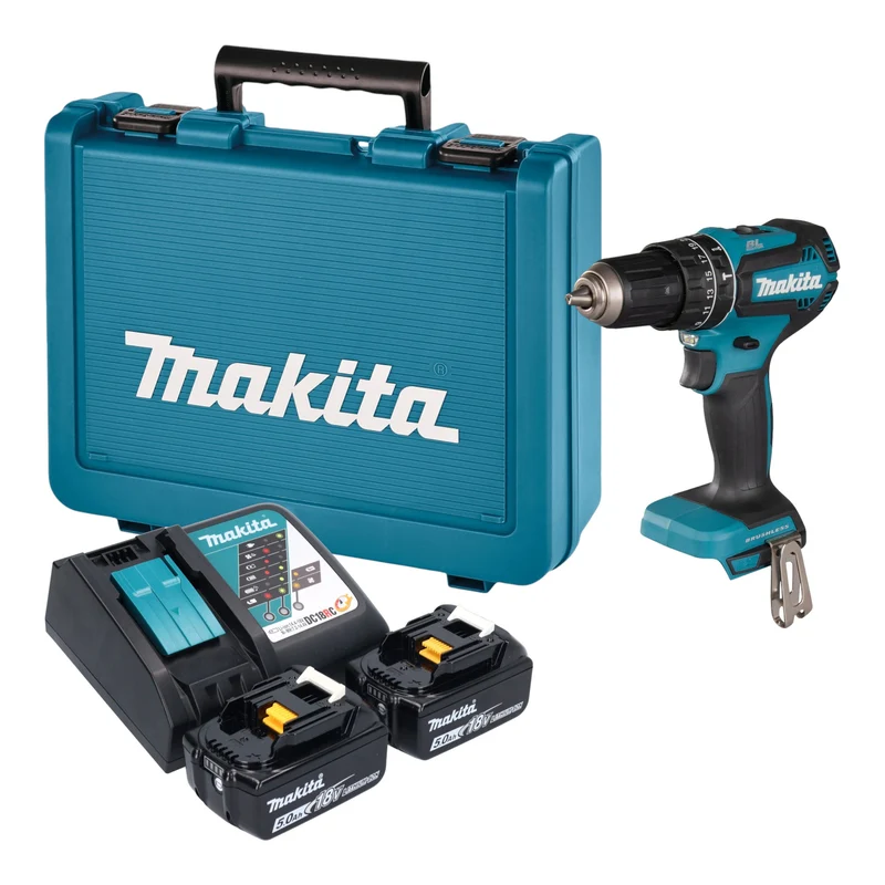Makita DHP 485 RTE Akku Schlagbohrschrauber 18 V 50 Nm Brushless + 2x Akku 5,0 Ah + Ladegerät + Koffer