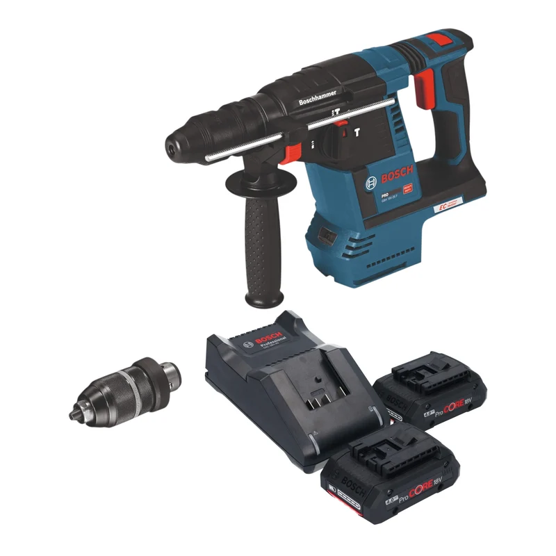Bosch GBH 18V-26 F Professional Akku Bohrhammer 18 V 2,6 J SDS Plus + 2x ProCORE Akku 4,0 Ah + Ladegerät