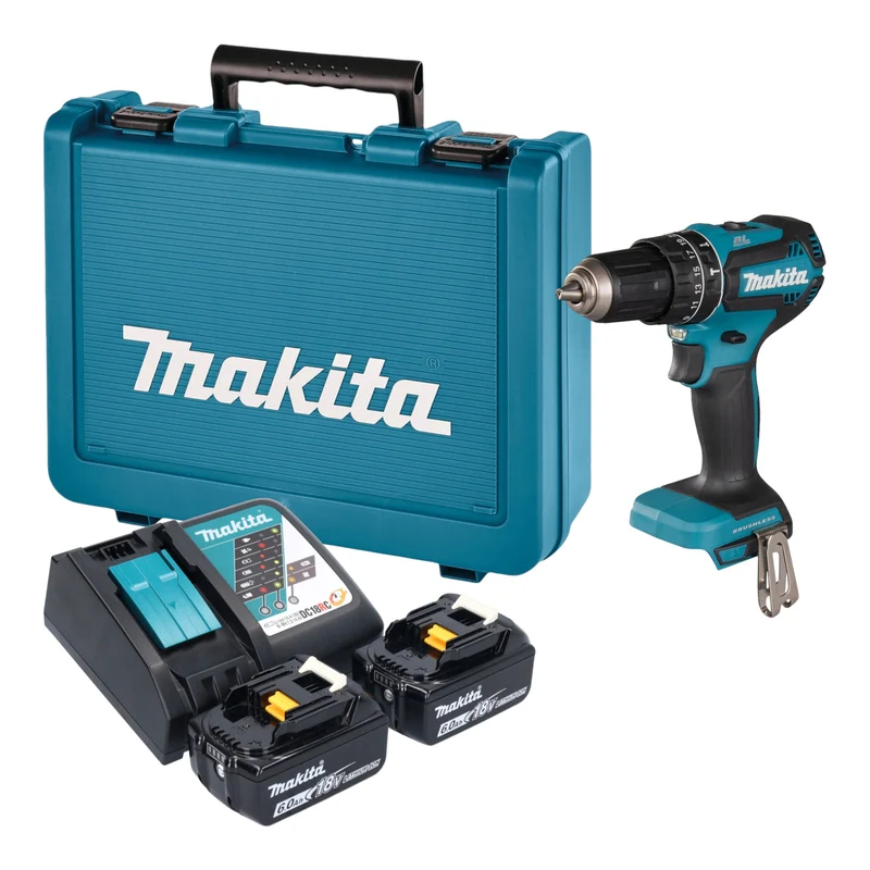 Makita DHP 485 RGE Akku Schlagbohrschrauber 18 V 50 Nm Brushless + 2x Akku 6,0 Ah + Ladegerät + Koffer