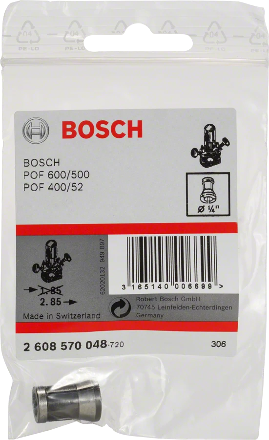 Bosch Spannzange ohne Spannmutter (1/4" für Bosch Oberfräse)