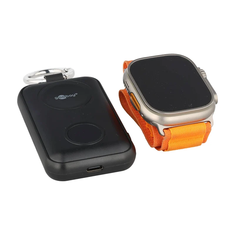 Goobay Wireless Powerbank für Apple Watch und AirPods, Mini-Powerbank, 5W, 2.500mAh, mit Schlüsselring