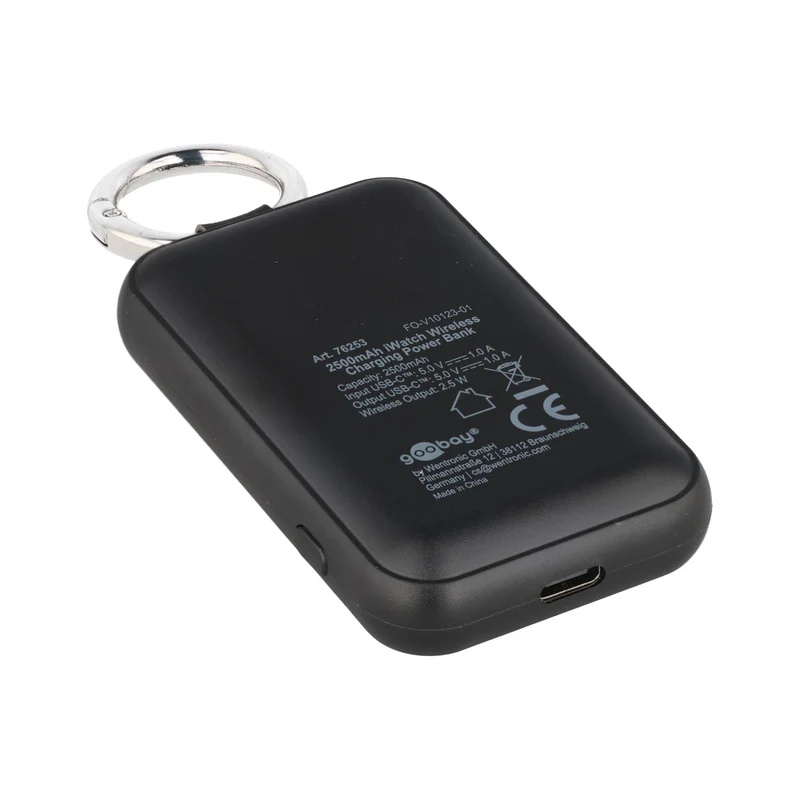 Goobay Wireless Powerbank für Apple Watch und AirPods, Mini-Powerbank, 5W, 2.500mAh, mit Schlüsselring