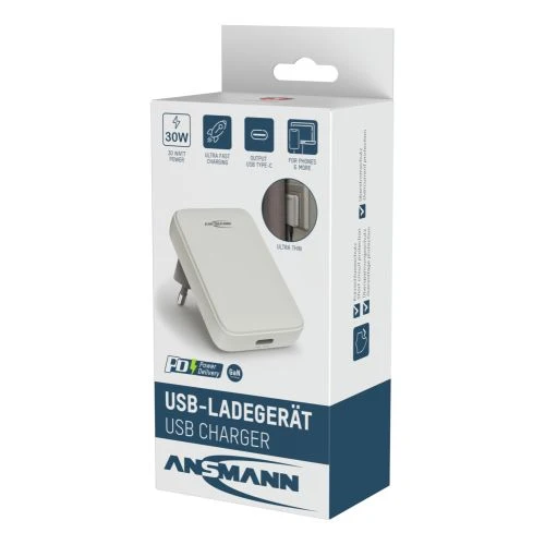 Ansmann USB-C Wall Charger 130PD – 30 W USB-C Netzteil mit Power Delivery - Weiß