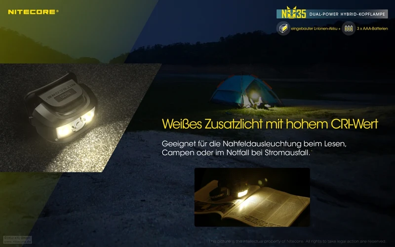 Nitecore Stirnlampe NU35 - Dual Power